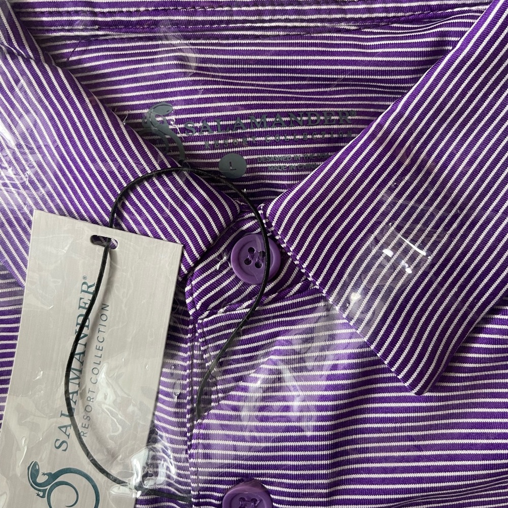 NWT purple striped shirt sleeve golf polo size large